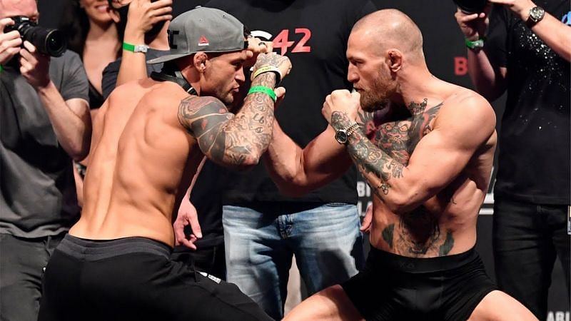 Dustin Poirier (left); Conor McGregor (right)