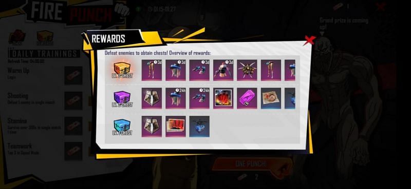 Chest rewards from the Free Fire event