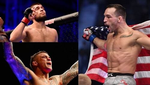 Khabib Nurmagomedov (top left); Dustin Poirier (bottom left); Michael Chandler (right)