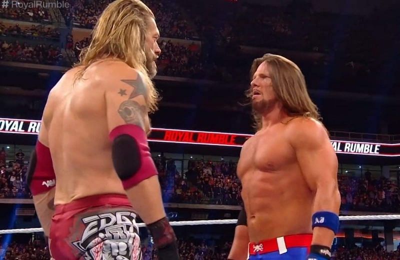 Edge facing off against AJ Styles at the Rumble