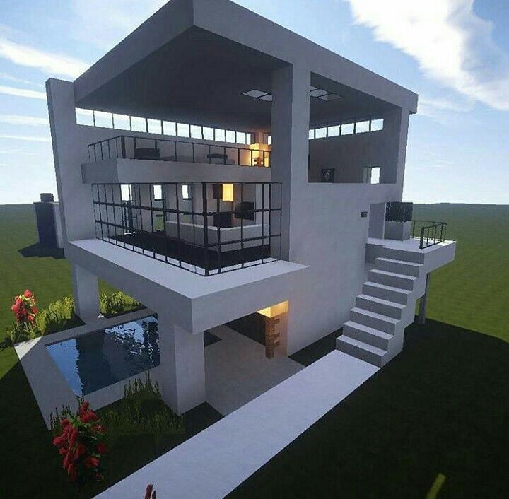 A Minecraft house utilizing glass blocks in its design