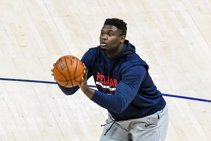 Zion Williamson of the New Orleans Pelicans warms up before before a game against the Utah Jazz at Vivint Smart Home Arena&nbsp;