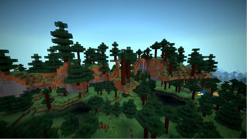 Floating islands in a taiga biome (Image via Minecraft &amp; Chill/YouTube)