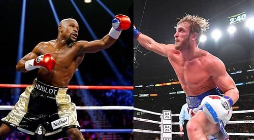 Floyd Mayweather (left); Logan Paul (right)