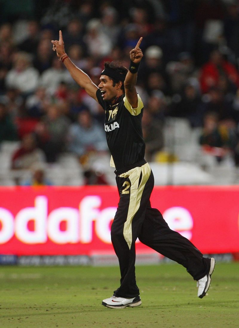 Ashok Dinda celebrates a wicket during IPL.