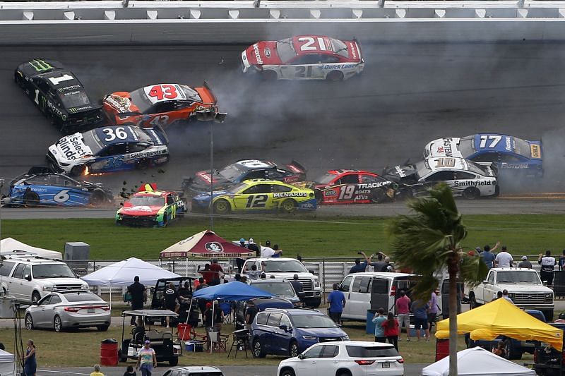 Several NASCAR playoff contenders get caught up in a big crash at Daytona. Photo/Getty Images