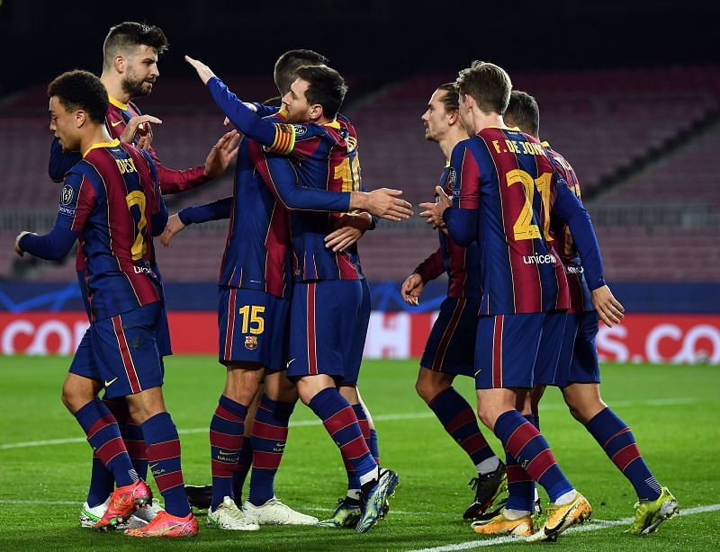 FC Barcelona players celebrate