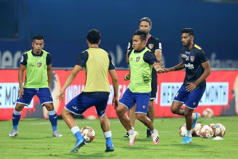 Chennaiyin FC players during a training session at the 2020-21 ISL (Image Courtesy: ISL Media)