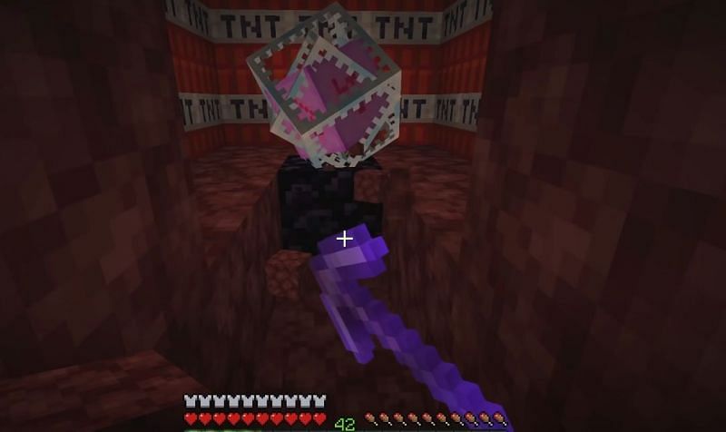 Creating an end crystal explosion in the Nether (Image via Mojang)