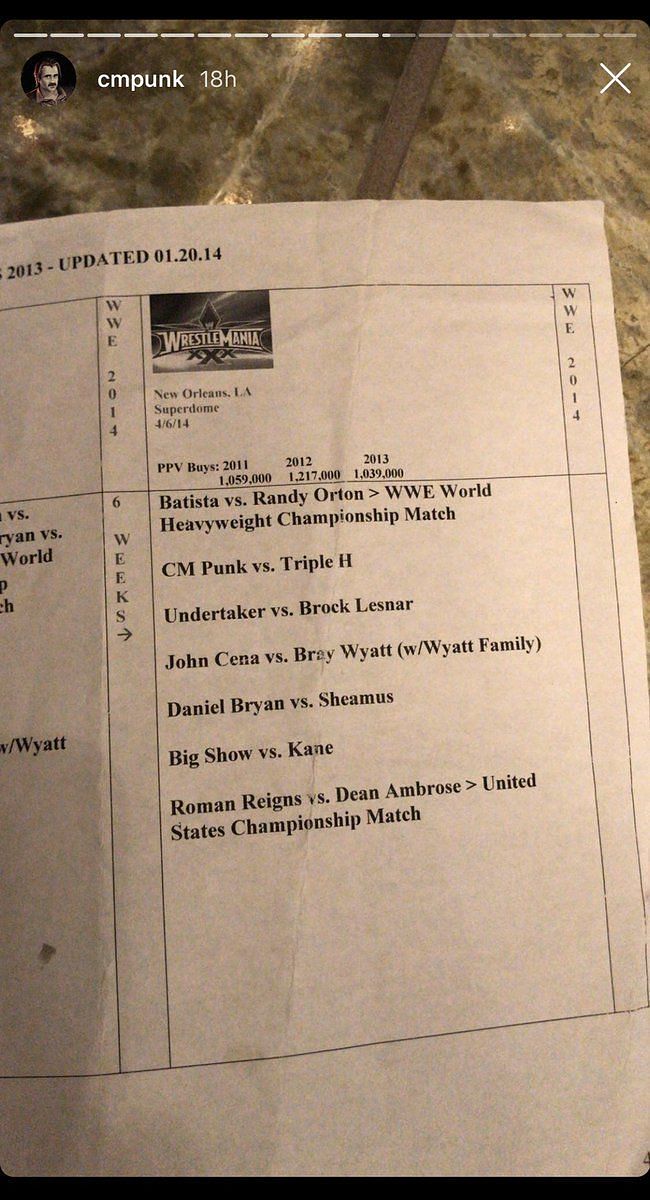 A proposed WrestleMania 30 card from CM Punk&#039;s Instagram story