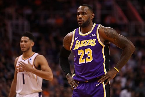 LeBron James #23 of the LA Lakers during the NBA game against the Phoenix Suns