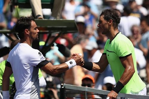 Fabio Fognini (L) and Rafael Nadal