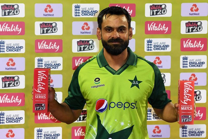 Mohammed Hafeez shows off his individual awards in England.