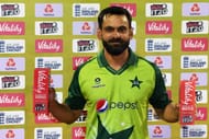 Mohammed Hafeez shows off his individual awards in England.