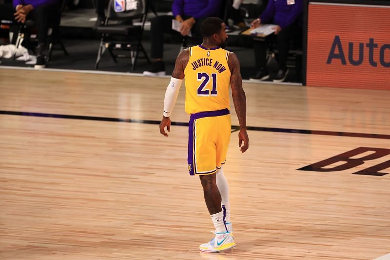 JR Smith #21 playing for the Los Angeles Lakers in the 2020 NBA Finals.