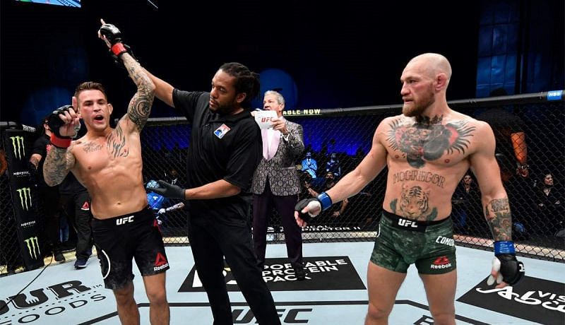 Dustin Poirier (left); Conor McGregor (right)