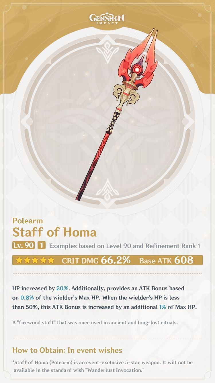 Staff of Homa- Signature weapon of Hu Tao (Image via Mihoyo)