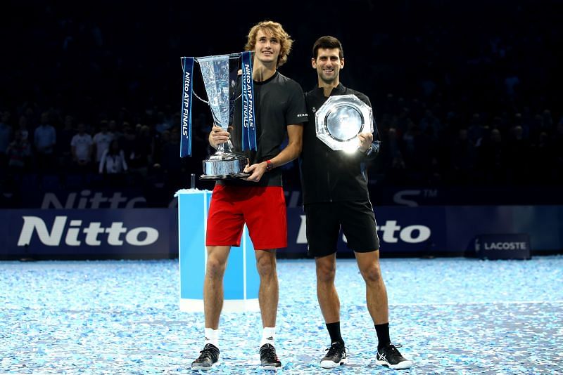 Alexander Zverev (L) and Novak Djokovic