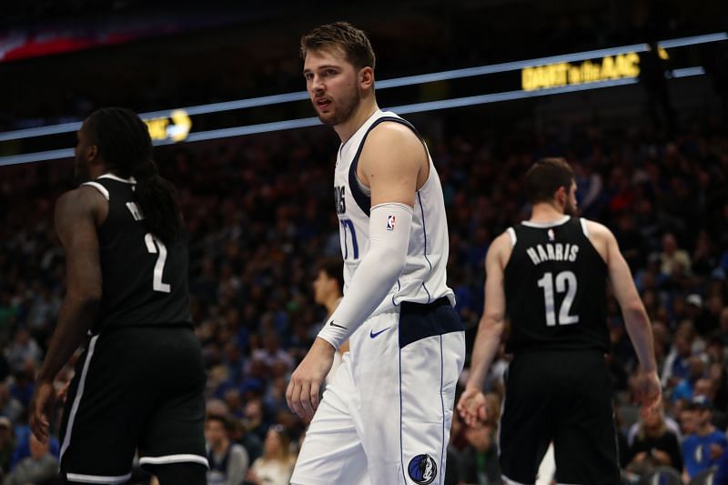 Luka Doncic #77 of the Dallas Mavericks will face an uphill battle against the Brooklyn Nets on Saturday