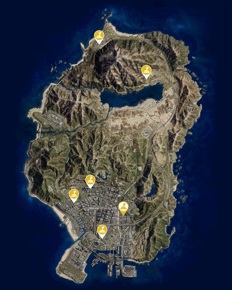 Map of all the locations (Image via GTA Wiki)