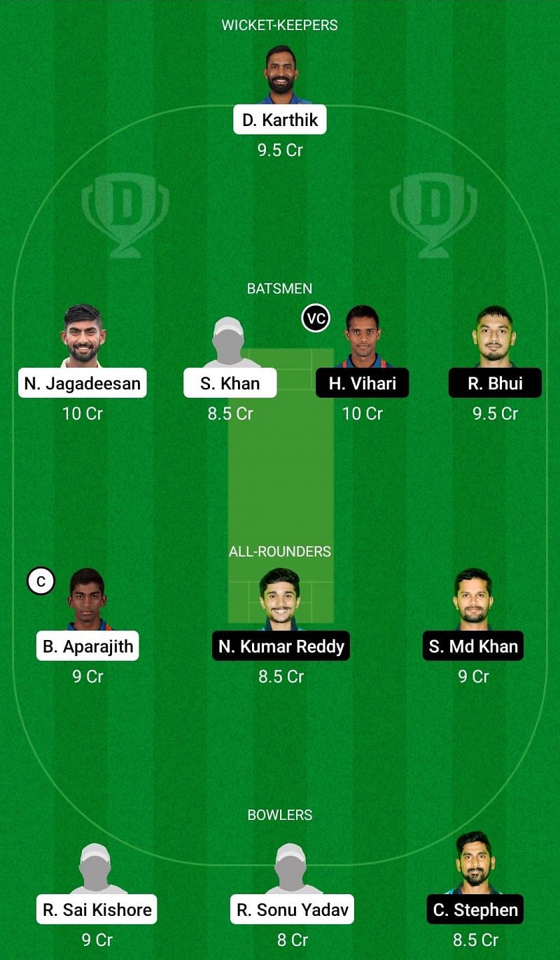 Dream11 Team for Tamil Nadu vs Andhra - Vijay Hazare Trophy.