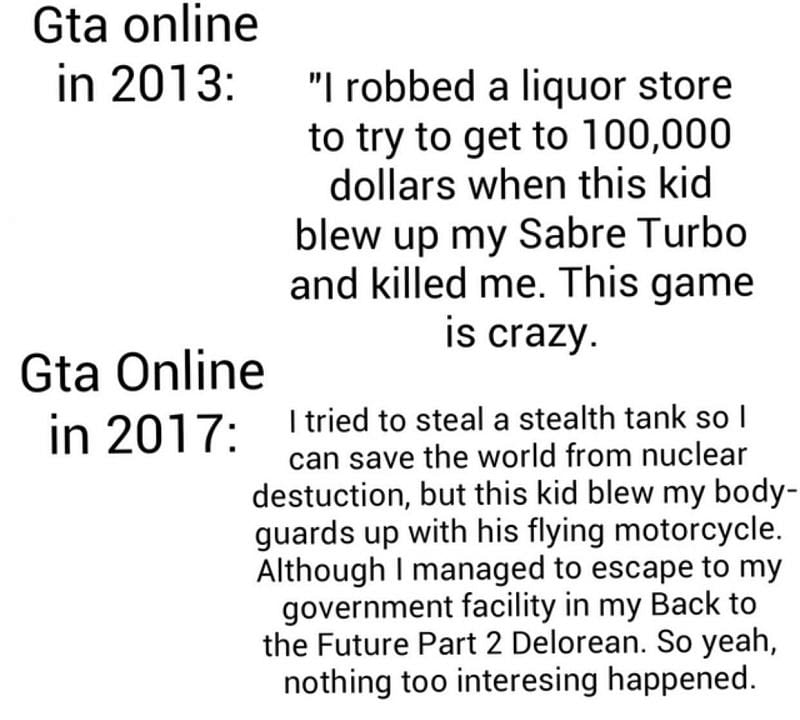 A contrast in the kind of experiences players had and now have (Image via GTA Online Reddit)