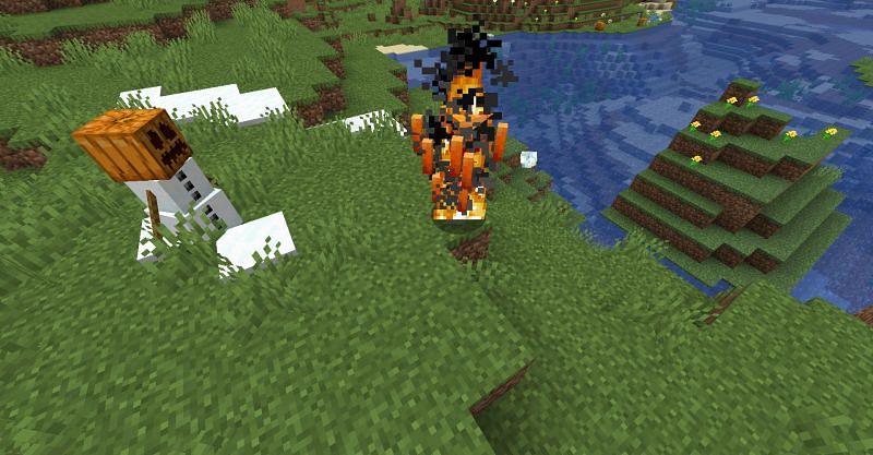 A Snow Golem doing damage to a Blaze (Image via Minecraft)