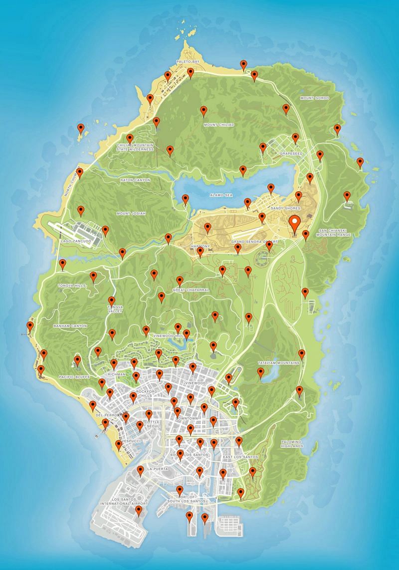 A map listing all the collectibles in the game (Image via GTA Wiki Fandom)