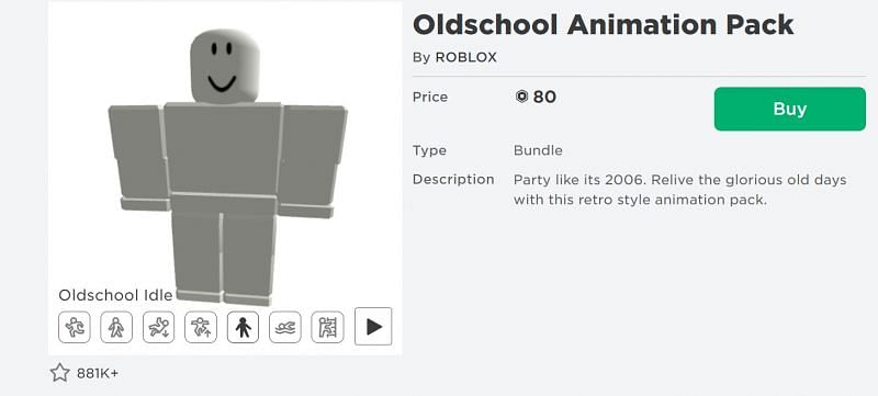 The Oldschool Animation Pack on the Roblox Avatar Shop (Image via Roblox.com)