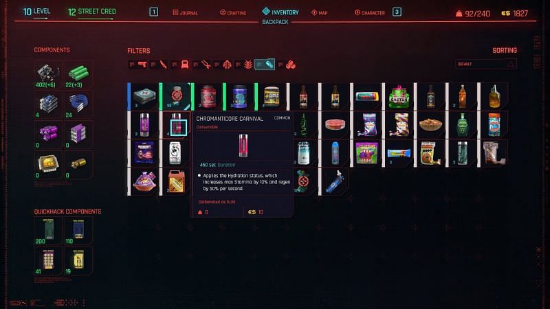 Consumables in-game (Image V in Cyberpunk 2077)