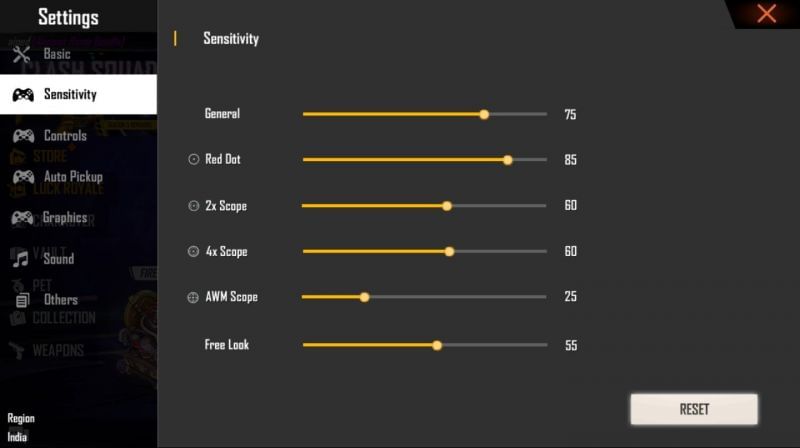 Sensitivity settings