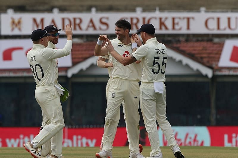 James Anderson celebrates one of his three scalps in Chennai. Pic: ICC