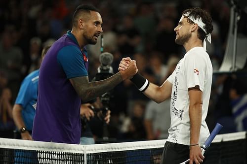 Nick Kyrgios (L) and Dominic Thiem