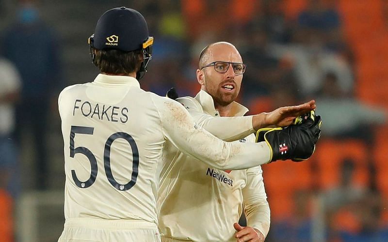 Jack Leach celebrates Virat Kohli&#039;s wicket. (Image courtesy: BCCI)