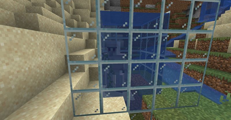 An Iron Golem trapped in water, but not taking drowning damage (Image via Minecraft)