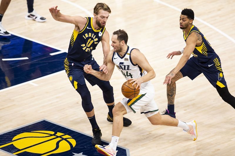 Domantas Sabonis of the Indiana Pacers in action against the Utah Jazz