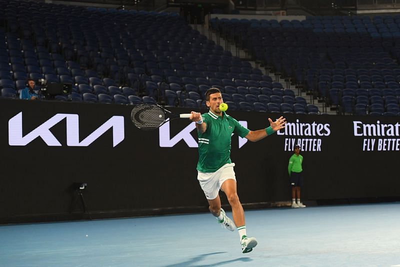 Novak Djokovic in his match against Taylor. Fritz