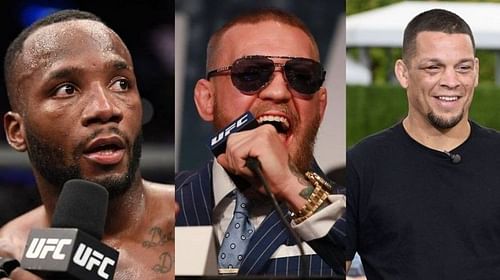 Leon Edwards (left); Conor McGregor (center); Nate Diaz (right)