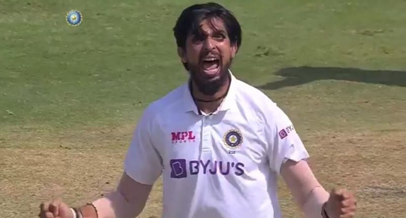 Ishant Sharma celebrates Rory Burns&#039; wicket with a loud roar.