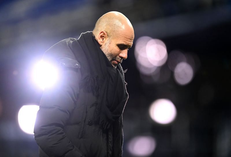 Pep Guardiola during the Everton v Manchester City - Premier League