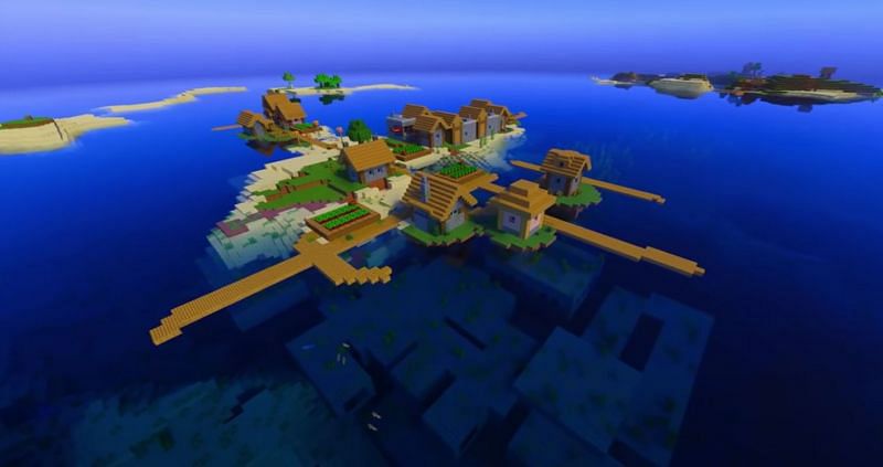 A quaint island village in Minecraft (Image via Minecraft &amp; Chill/YouTube)