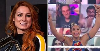 Becky Lynch reacts to Bianca Belair's Royal Rumble win