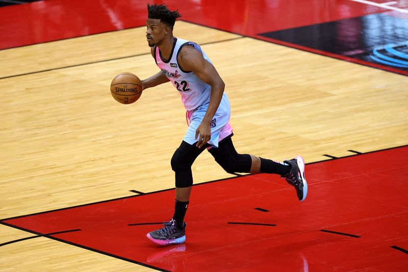 Jimmy Butler #22 of the Miami Heat in action against the Houston Rockets during a game at the Toyota Center on February 11, 2021 in Houston, Texas. (Photo by Carmen Mandato/Getty Images)