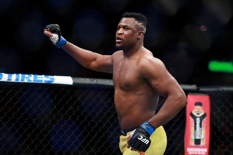 Francis NGannou during his title fight with Stipe Miocic at UFC 220 in 2018