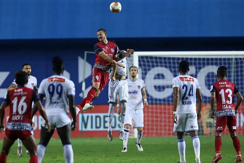 Valskis (in the air) is vital for Jamshedpur FC (Courtesy-ISL)