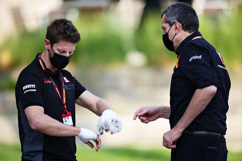 Romain Grosjean suffered burns on both hands (Photo by Peter Fox/Getty Images)