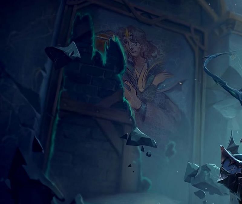 A torn wall-painting featuring Viego and his wife Isolde (Image via Riot Games)