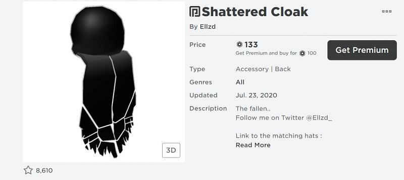 The Shatter back accessory from the Roblox Avatar Shop (Image via Roblox.com)