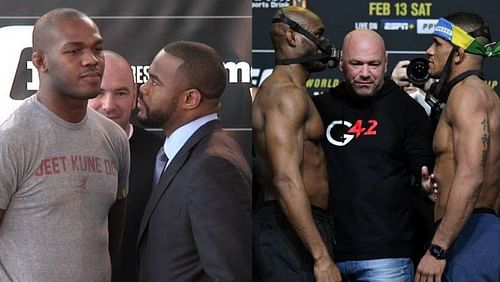 Jon Jones (far left); Rashad Evans (left); Kamaru Usman (right); Gilbert Burns (far right)