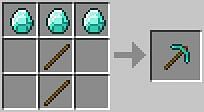 Crafting a diamond pickaxe in Minecraft